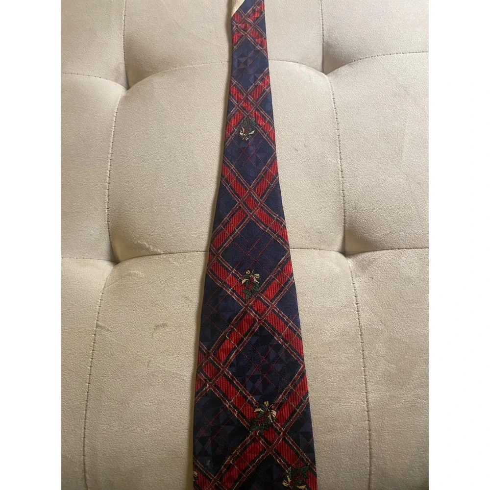 Zianetti Mens Christmas Tie Italian Silk‎ Plaid Santa Claus Holiday Navy Red